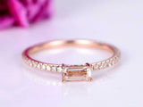 1ct Baguette Cut Morganite Engagement Ring Accents Solitaire 14k Rose Gold Over