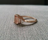 3.5ct Emerald Cut Peach Morganite Bridal Set Engagement Ring 18K Rose Gold Over