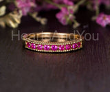 0.5ct Round Cut Simulated Ruby Half Eternity Beaded Band 14k Yellow Gold Plated