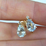 1ct Pear Cut Blue Aquamarine Diamond Teardrop Stud Earrings 14k Yellow Gold Over