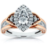 3Ct Marquise Cut Diamond Vintage Art Deco Engagement Ring 14K Dual Gold Finish