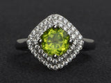 2.3ct Engagement Ring Round Cut Green Peridot Dual Halo 14k White Gold Finish