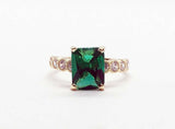 2.1ct Radiant Cut Green Emerald Round Diamond Accent Ring 14k Yellow Gold Finish