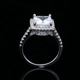 3.3Ct Cushion Cut Diamond Accents Hidden Halo Solitaire Ring 14K White Gold Over