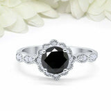2ct Round Black Diamond Engagement Ring Vintage Halo Art Deco 14k WhiteGold Over