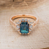 2.3ct Emerald Cut Simulated London Blue Topaz Halo Ring 14k Rose Gold Plated