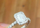 Halo Solitaire Engagement Ring 1.9ct Emerald Cut Diamond 14k White Gold Finish