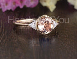 1ct Round Cut Simulated Morganite Solitaire Milgrain Ring 14k Rose Gold Plated