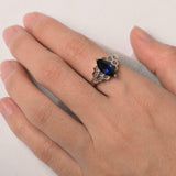 2.25ct Marquise Cut Blue Sapphire Engagement Ring Honeycomb 14k WhiteGold Finish