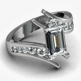 3ct Emerald Cut Diamond ByPass Style Engagement Ring 14K White Gold Finish