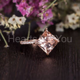 1ct Princess Cut Simulated Morganite Solitaire Accents Ring 14k Rose Gold Plated