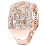 3Ct Round Cut Diamond Floral Milgrain Wide Engagement Ring 14K Rose Gold Finish