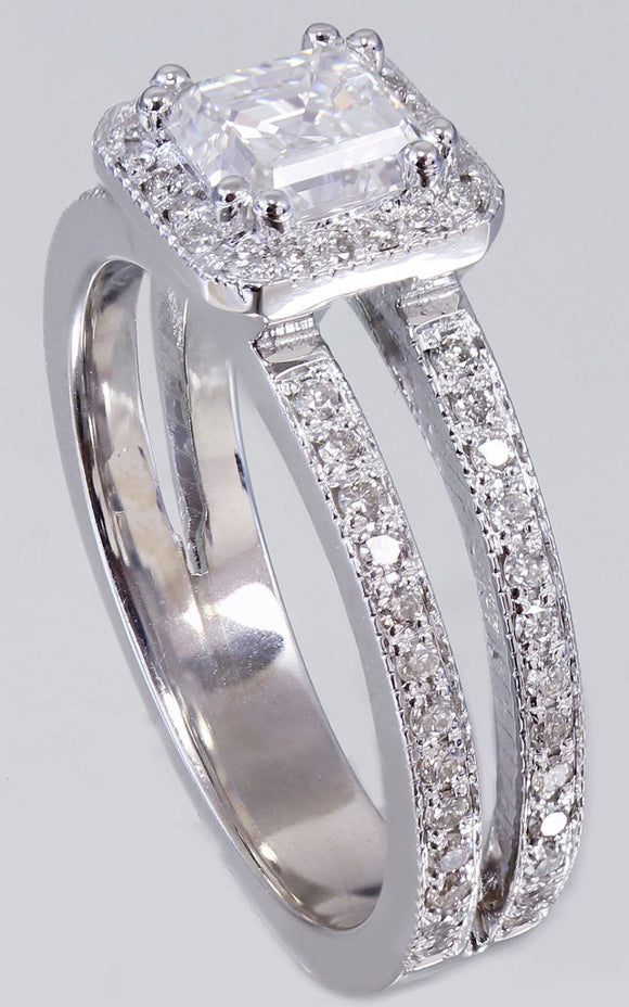 Halo Split Shank Engagement Ring 2ct Asscher Cut Diamond 14k White Gold Finish