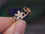 0.6ct Round Cut VVS1D Diamond Engagement Ring Flower Leaf 14k Rose Gold Finish