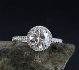 2.1ct Round Cut Moissanite Halo Pave Band Engagement Ring 14k White Gold Plated