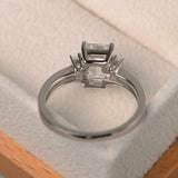 1.5ct Engagement Ring Emerald Cut Diamond Accents Trilogy 14k White Gold Finish