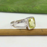 2.2ct Engagement Ring Radiant Cut Green Peridot Split Shank 14k WhiteGold Finish