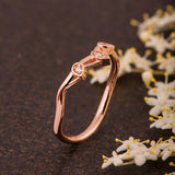 Minimalist Twig Wedding Ring Band 0.6ct Round Cut Diamond 14k Rose Gold Finish