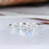 1ct Round Cut Diamond Engagement Ring Minimalist Petite 14k White Gold Finish