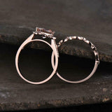 1.5ct Cushion Cut Morganite Floral Bridal Set Engagement Ring 14k Rose Gold Over