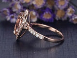 1.5ct Pear Cut Peach Morganite Engagement Ring Diamond Halo 14k Rose Gold Finish