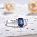 2.3ct Engagement Ring Oval Cut Blue Sapphire Diamond Trilogy 14k White Gold Over