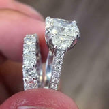 6Ct Cushion Cut Diamond Bridal Set Iced Engagement Ring 14K White Gold Finish