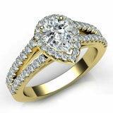 3ct Pear Cut Diamond Split Shank Band Engagement Ring 14k Yellow Gold Finish