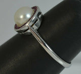 1ct Ruby Pearl Art Deco Solitaire Ring 14k White Gold Finish