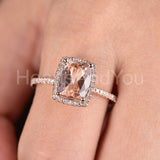 1.5ct Cushion Cut Simulated Morganite Halo Engagement Ring 14k Rose Gold Plated
