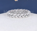 2.1ct Round Cut Moissanite Eternity Dual Row Wedding Band 14k White Gold Plated