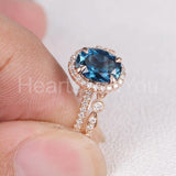 2.2ct Round Cut Simulated London Blue Topaz Halo Bridal Set 14k Rose Gold Plated