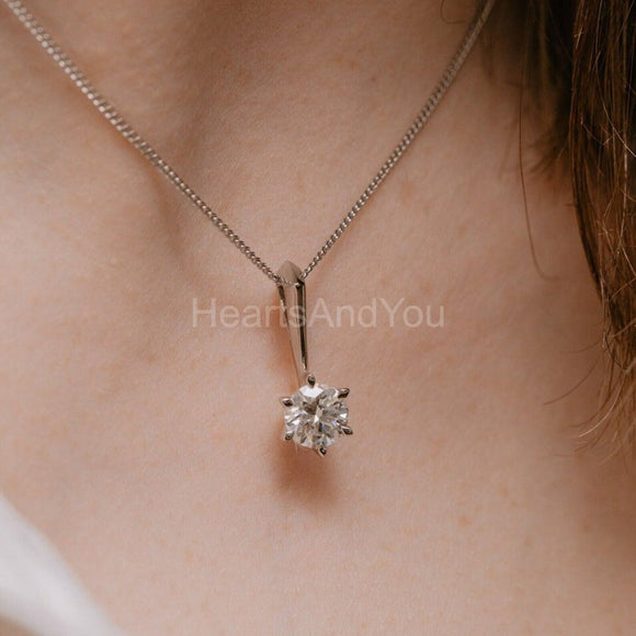 1ct Round Cut Moissanite Solitaire Pendant 14k White Gold Plated NO CHAIN
