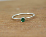 0.4ct Engagement Ring Round Cut Emerald Solitaire Minimalist 14k White Gold Over