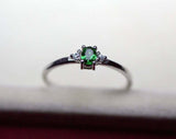 0.3ct Engagement Ring Oval Cut Emerald Trilogy Minimalist 14k White Gold Finish