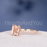 1.4ct Emerald Cut Simulated Peach Morganite Accented Ring 14k Rose Gold Plated