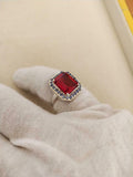 2.1ct Engagement Ring Emerald Cut Pink Ruby Tanzanite Halo 14k White Gold Finish