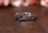 0.2ct Engagement Ring Round Cut Blue Sapphire Bypass Trilogy 14k White Gold Over