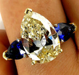 5Ct Pear Cut Yellow Blue Sapphire Trilogy Engagement Ring 14K Dual Gold Finish