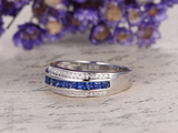 2ct Princess Cut Blue Sapphire Three Row Half Eternity Band 14k WhiteGold Finish