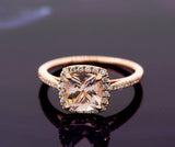 1ct Cushion Cut Simulated Morganite Halo Engagement Ring 14k Rose Gold Plated