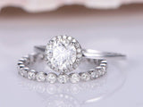 Halo Bridal Set Engagement Ring 2ct Round Cut VVS1 Diamond 18k White Gold Finish