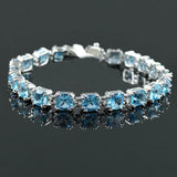 12Ct Cushion Cut Blue Topaz Exquisite Tennis Bracelet 14K White Gold Finish