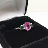 2.2ct Engagement Ring Oval Cut Pink Sapphire Three Stone 14k White Gold Finish
