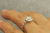 3Ct Round Cut Diamond Rubies on Band Halo Engagement Ring 14K White Gold Finish