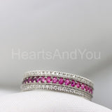 2.2ct Round Cut Simulated Ruby 3 Row Eternity Wedding Band 14k White Gold Plated