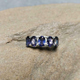 2.5ct Wedding Ring Band Oval Cut Purple Amethyst Five Stone 14k WhiteGold Finish