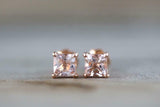 0.5ct Cushion Cut Peach Morganite Solitaire Stud Earrings 14k Rose Gold Finish
