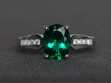 2.3ct Engagement Ring Oval Cut Green Emerald Diamond Accent 14k White Gold Over