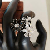 4ct Engagement Ring Pear Cut Black Diamond Flower Cocktail 14k White Gold Finish